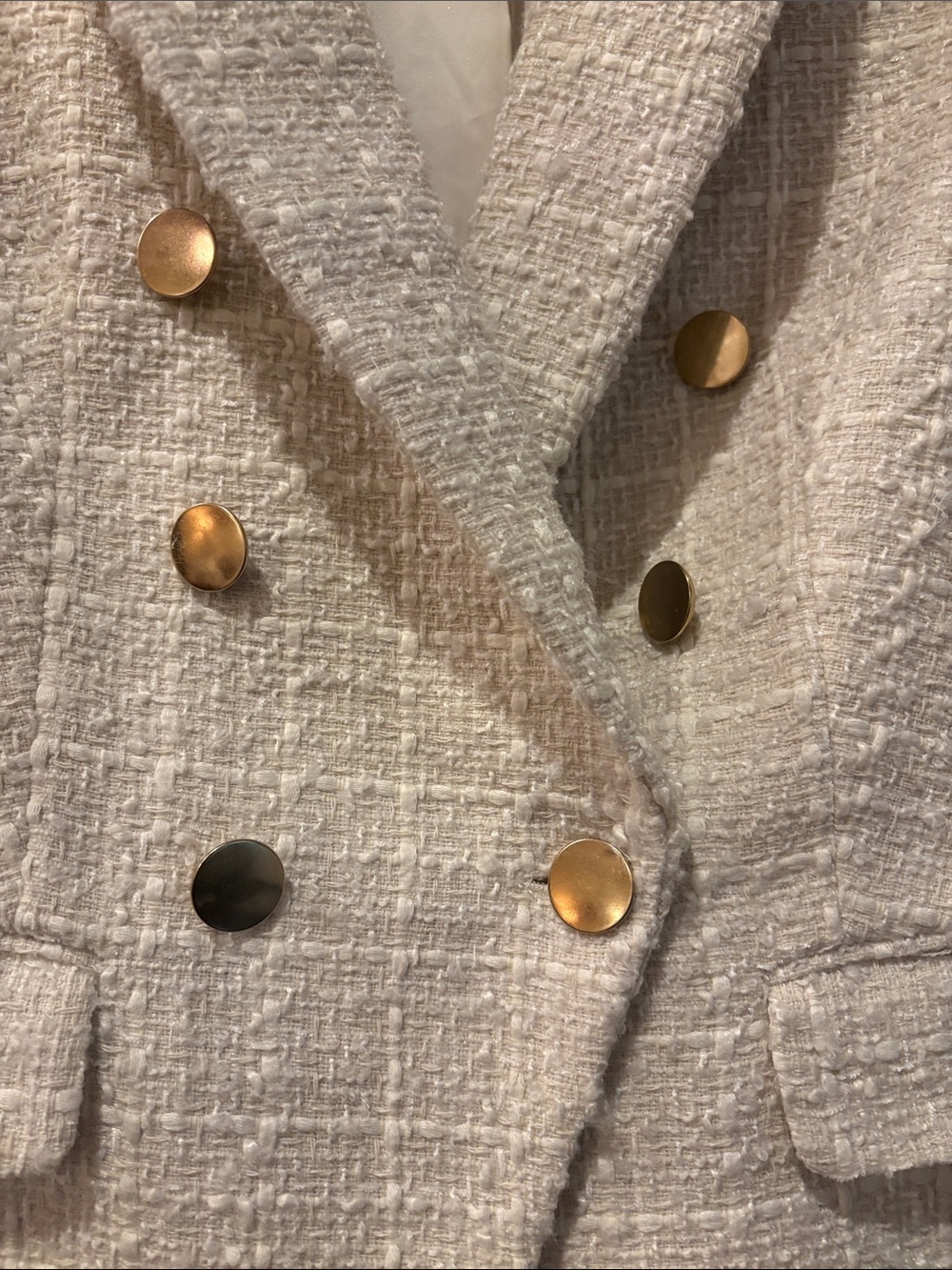 Express Cream Tweed Double-Breasted Blazer with Gold Buttons - Picture 7 of 9